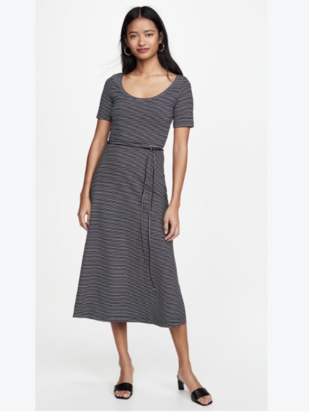 Club Monaco Blue and White Striped Scoop-Neck Midi Dress